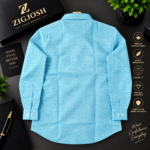 Aqua Blue Textured Full Sleeve Cotton Shirt - Image 3