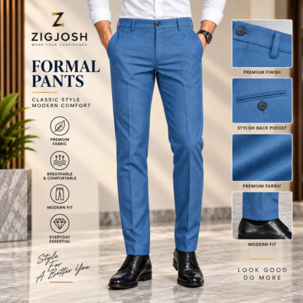 Blue Regular Fit Lycra Formal Pants