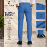 Blue Regular Fit Lycra Formal Pants - Image 2